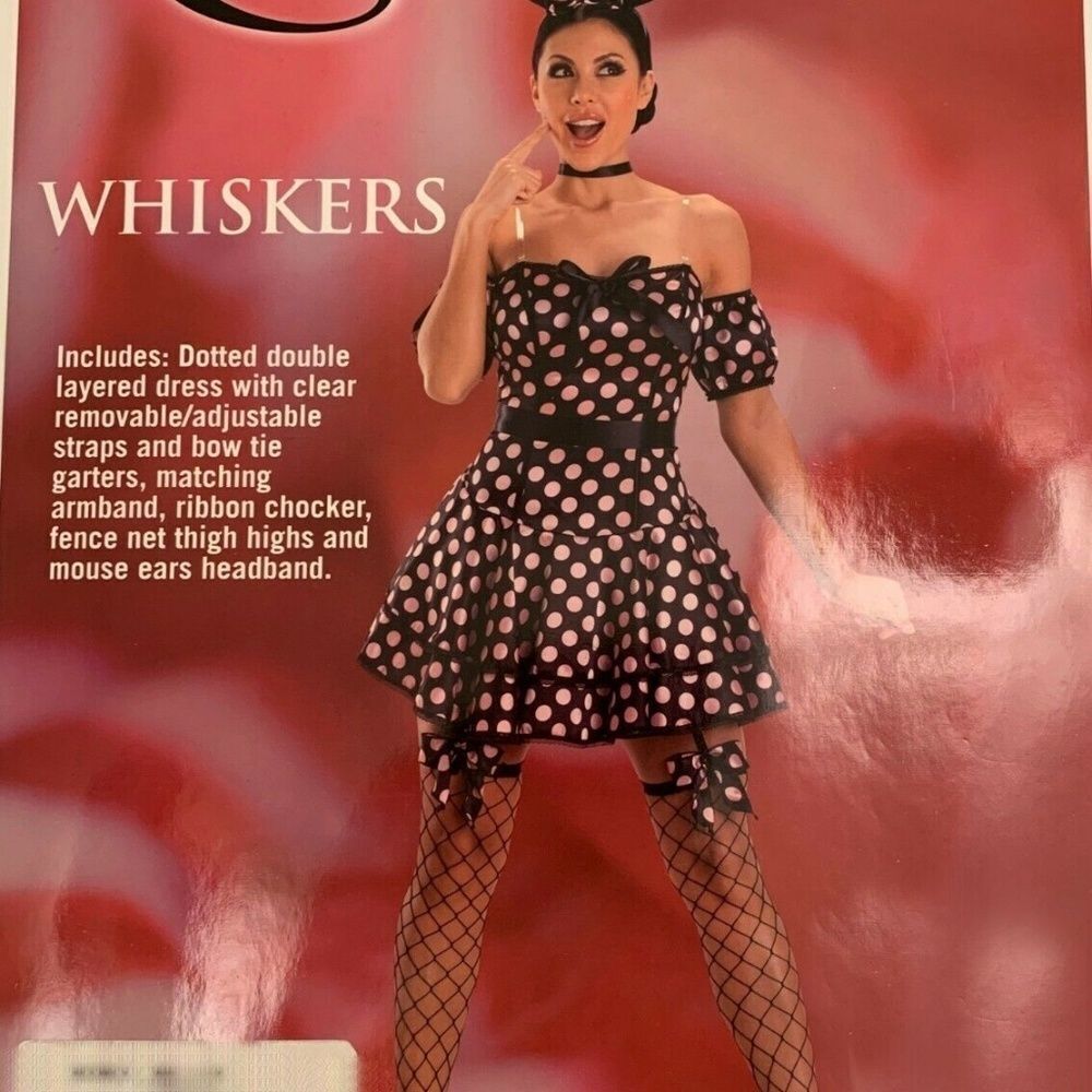 NEW Escante Whiskers Black with Pink Polka Dots Whisker Costume MED